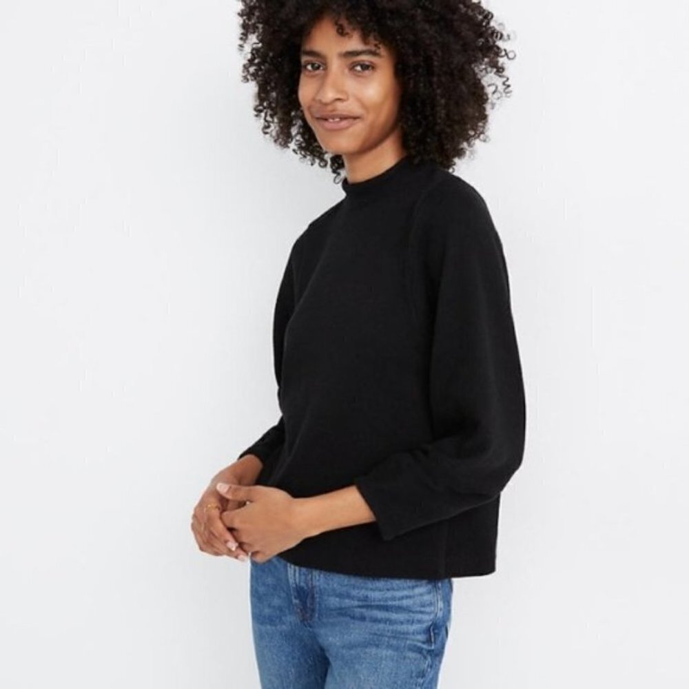 Madewell Texture & Thread Button-Back Mockneck Top Black XS